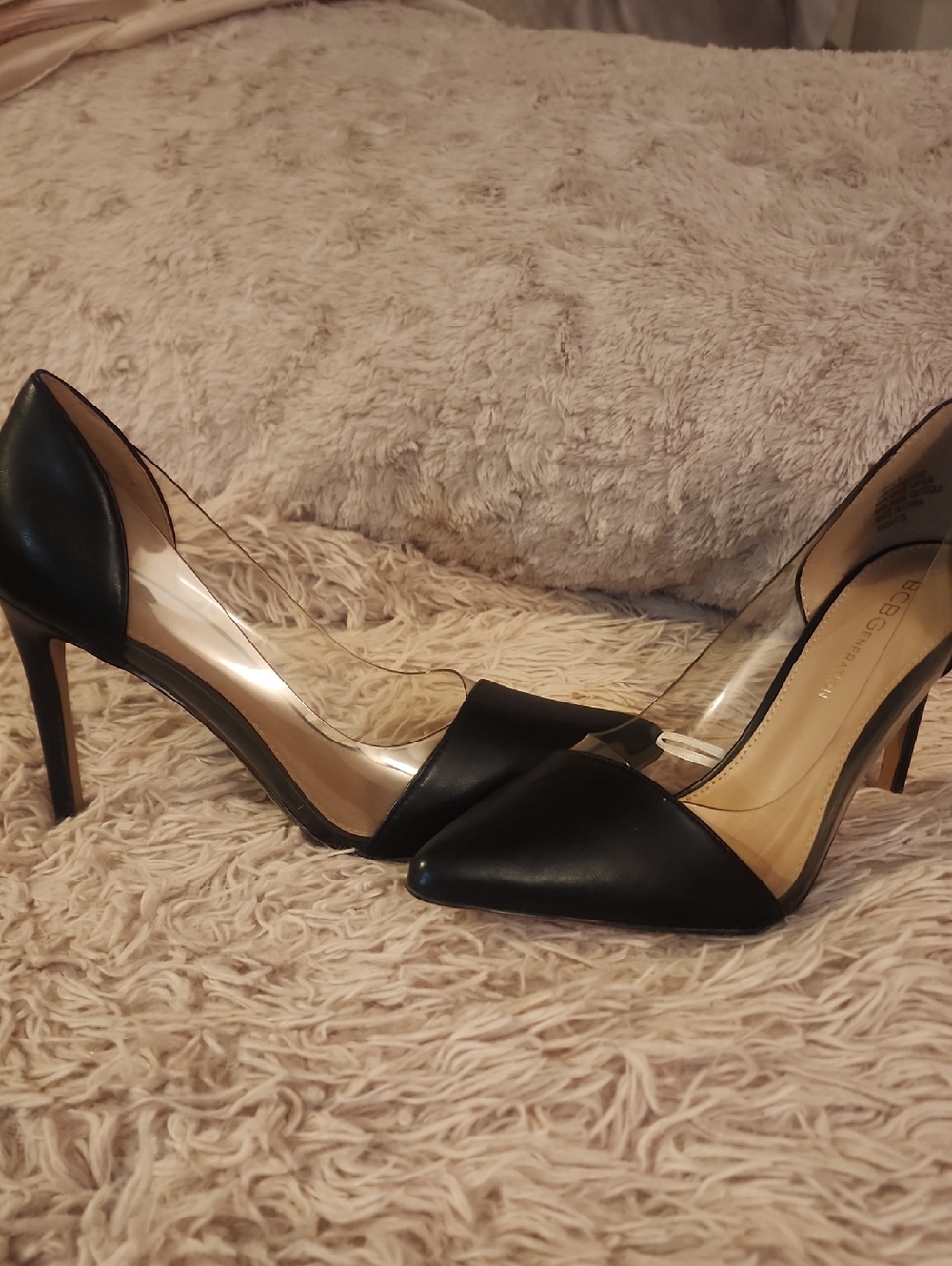 BCBGeneration Black Pointed-Toe Clear Side Pumps